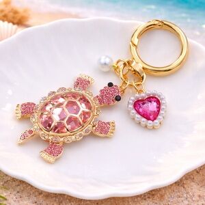 Pink Crystal Turtle Keychain Charm